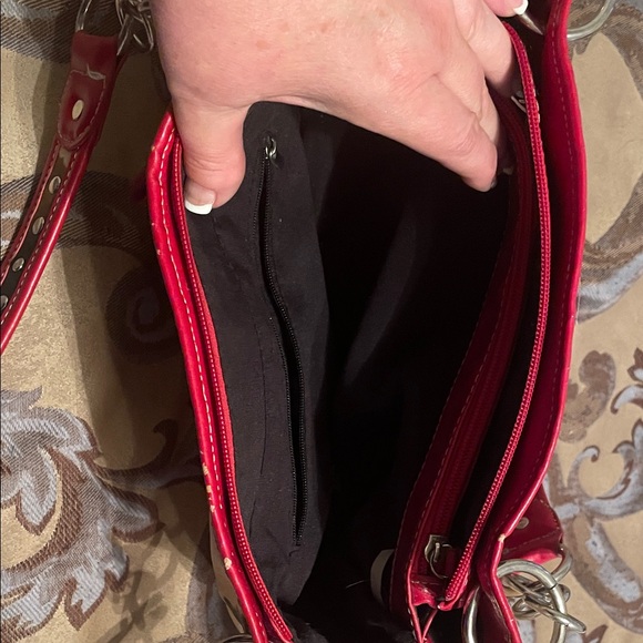 Studded Cross Design Red and Tan Women's Bag - Picture 6 of 9